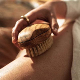 Brosse corps Altesse Beauté en bois d’olivier et poils de sanglier blanc – massage bien-être pour le drainage lymphatique
